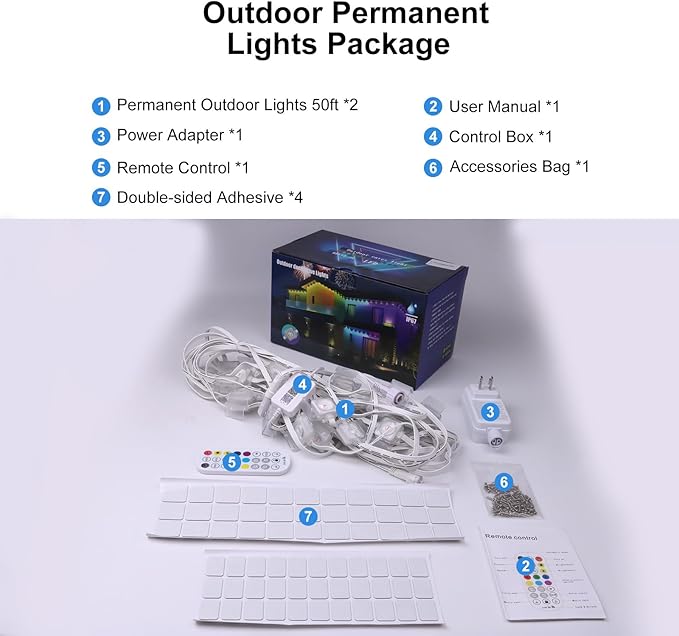 Aogled Permanent Outdoor Lights for House,100ft RGB+IC Smart Eave Lights with 60 LEDs,IP67 Waterproof,Remote/APP Control,DIY Scene Modes&Music Sync Lighting for Outdoor Christmas Decorations