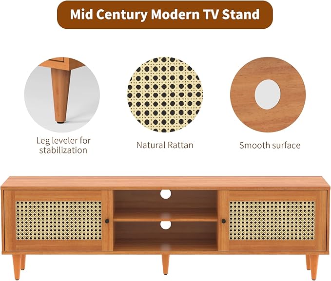 EasyCom TV Stand for 55 inch TV, Entertainment Center with Storage and Open Shelves