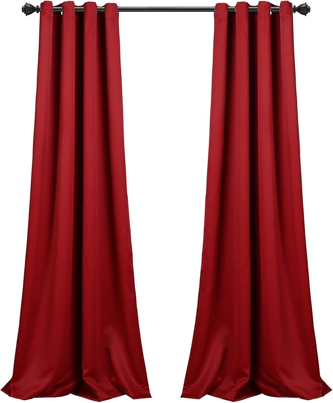 Lush Decor Insulated Grommet Blackout Window Curtain Panels, Pair, 52" W x 108" L, Red - Classic Modern Design - Chic Window Decor - Long Curtains For Living Room, Bedroom, Or Dining Room