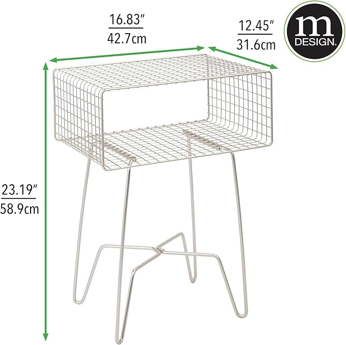 mDesign Modern Industrial Side Table with Storage Shelf, 2-Tier Metal Minimal End Table, Metallic Caged Grid - Accent Furniture for Living Room, Bedroom, Office, Dorm, Concerto Collection, Satin
