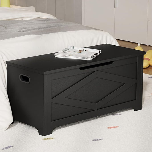 GarveeHome 39.4 in Storage Chest, Wooden Storage Bench with Safety Hinges, Easy Assembly, Large Shoe Bench for Entryway, Living Room, Bedroom