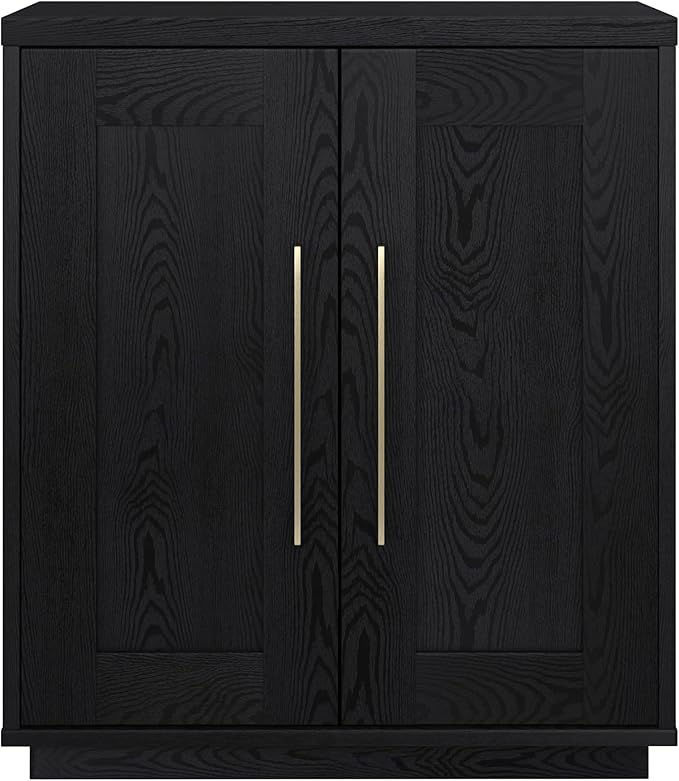 Henn&Hart 28" Accent Cabinet, Modern Sideboard Buffet Cabinet with 2 Panel Doors, an Adjustable Shelf and Cable Management Cut-Out for Living Room, Dining Room, Bedroom or Entryway, Black Grain