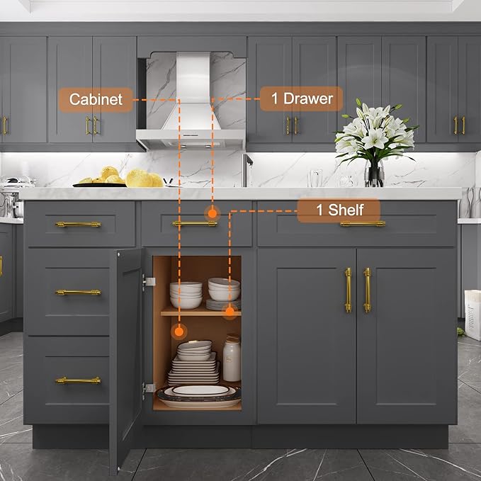 LOVMOR Kitchen Base Cabinets, Sideboard Storage Cabinet, Entryway Cabinet with 1-Drawer & Adjustable Shelf, 18" W X 24" D X 34-1/2"H