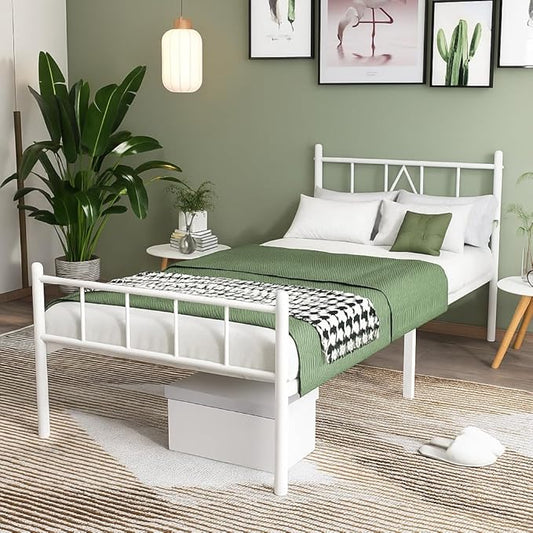 14 Inch Twin XL Size Bed Frames with Headboard/Footboard, Under Bed Storage, Strong Metal Slats Support, No Box Spring Needed, Noise Free, Easy Assembly, White