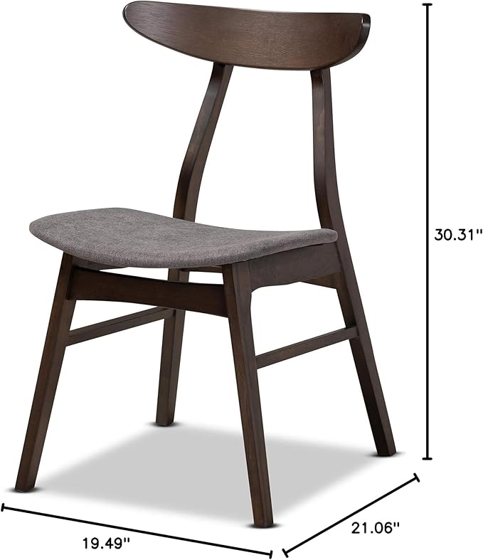 Baxton Studio Cavan Dining Chair Set Dark Grey Fabric Upholstered Dark Oak Brown Finished 4-Piece Wood Dining Chair Set