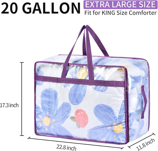 20 Gallon Large Clear Blanket Storage Bags for Bedding with Zipper Handles, 76L Oversized Comforter Storage Bag King Size, Folding Plastic Bedding Storage for Clothes, Bed Sheet, Pillow, Toys, 6Pack