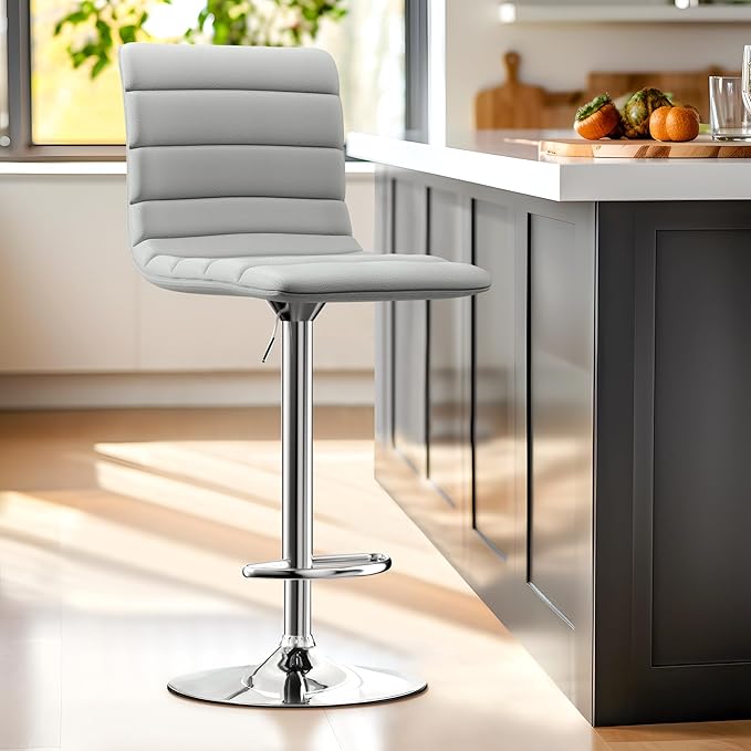 NicBex Swivel Bar Stools Modern PU Leather Adjustable Barstools, Kitchen Island Counter Bar Stools Set of 2,(Grey Color)