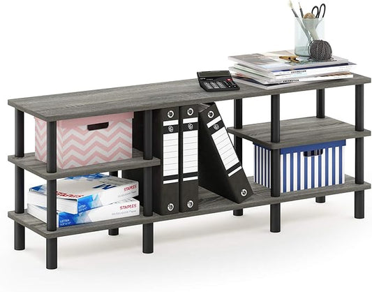 Furinno Turn-N-Tube 3-Tier Multipurpose Wide Shelf TV Stand, French Oak Grey/Black