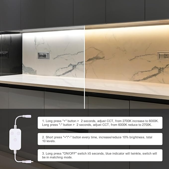 4pack 7inch Dimmable LED Kitchen Light Kit, 2700-6000K Smart Closet Cabinet Lighting Fixture APP Control, Work with Alexa, Google Assistant, for Under Counter, Garage, Pantry (White)