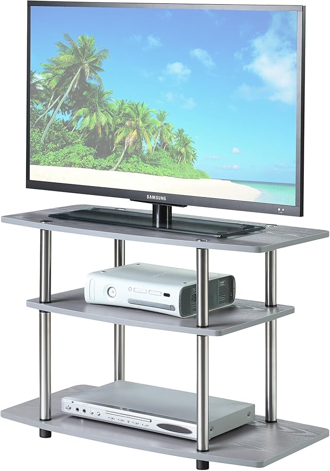 Convenience Concepts Designs2Go No Tools 3-Tier TV Stand 31.5" - Entertainment Center for TVs up to 37 Inches, Modern TV Console with Shelves for Living Room, Family Room, Gray