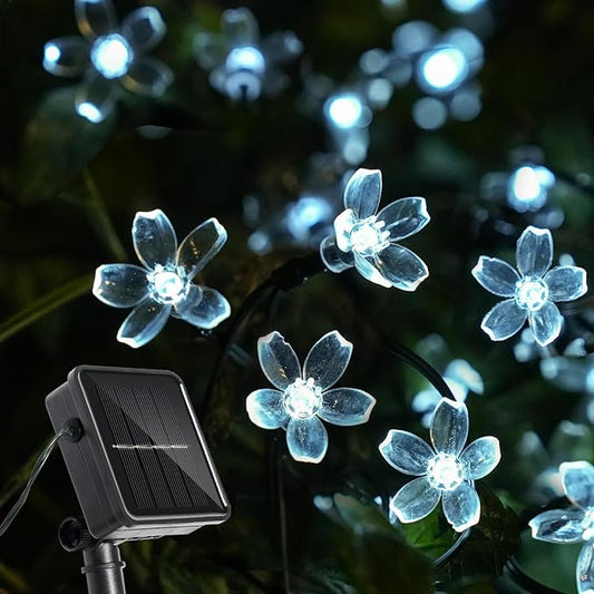 60 LED Solar String Lights Outdoor Waterproof Flower Fairy Lights for Garden Fence Patio Yard Christmas Tree Lawn Wedding Party Decor, Pure White