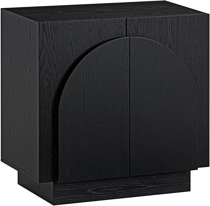 Nathan James Iris Mid-Century Modern Credenza, Black Sideboard Buffet, Living Room Wood Storage Cabinet with Arched Cabinet Doors, Black Credenza Cabinet for Kitchen or Living Room, Black Oak