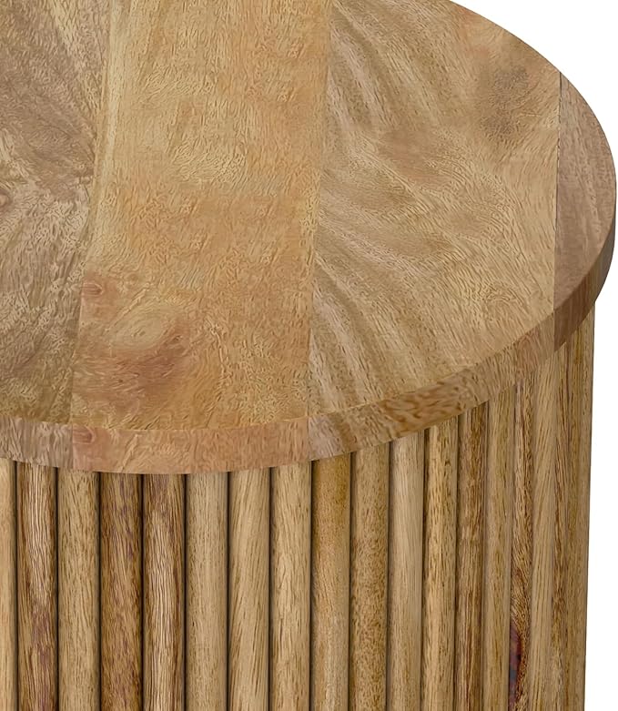 SIMPLIHOME Demy End Table - 18 inch Wide Solid Mango Wood Round Accent Table in Natural, Handcrafted Industrial Nightstand or Lamp Stand for Living Room or Bedroom with Slatted Base, Assembled