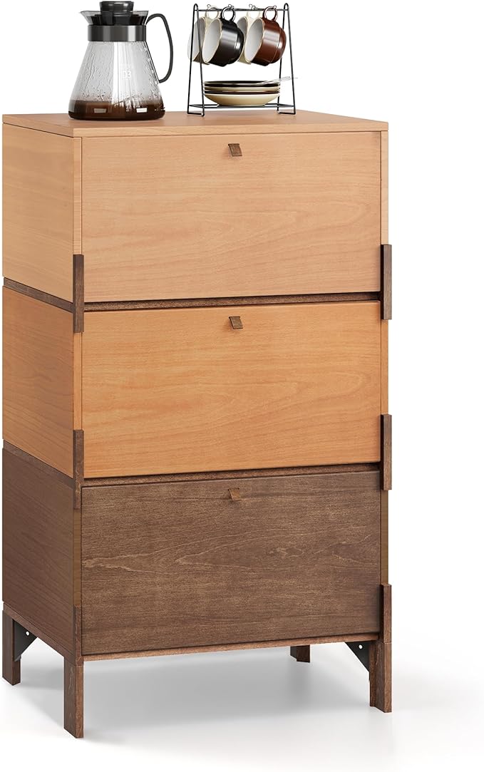 Sebastack Sideboard, Buffet Storage Cabinet with 3 Drawers, Easy Assembly Coffee Bar Cabinet, Wood Buffet Table for Kitchen, Dining Room, Bathroom, Office, Hallway, Three color comb (1 pcs)