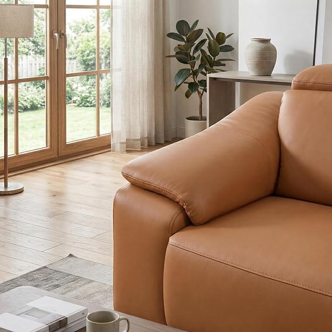 Breathing Leather Recliner Sectional Sofa, Reclining Sectional Couch with Adjustable Headrest&Storage Console, L Shaped Couch with Dual Recliner for Living Room (Three Seater Sofa)