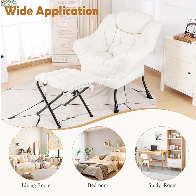 GORELAX Modern Accent Chair with Ottoman, Upholstered Lounge Sofa Chair & Folding Footstool Set, Reading & Relaxing Chair for Bedroom, Living Room, Dorm Room (Plush Beige)