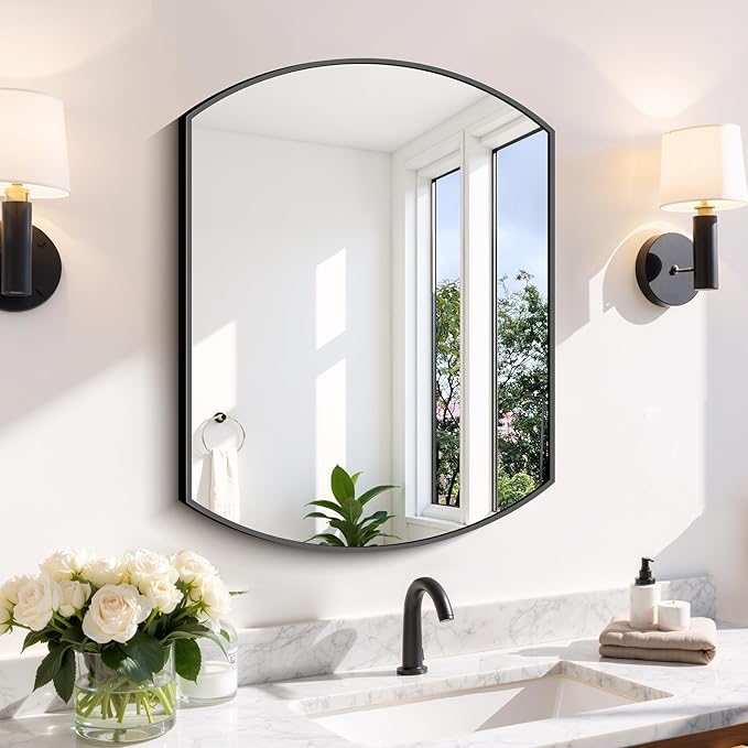 Bathroom Mirror, 18x24 Inch Black Oval Wall Mounted Mirror with Thin Metal Frame, Modern Bathroom Vanity Mirrors for Over Sink, Entryway, Living Room, Bedroom