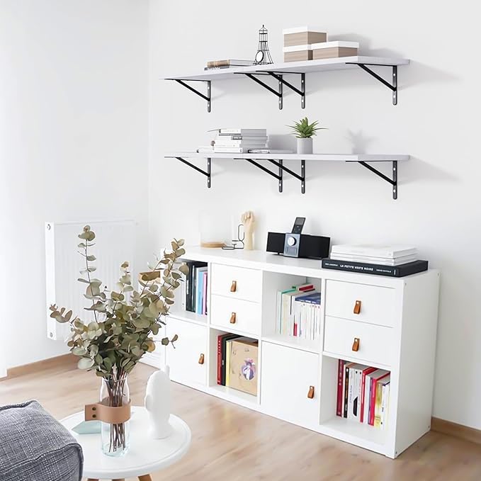 Kaboon 36 inch Long 10 inch Deep Floating Shelves for Wall Set of 2, Large Open Shelves Wall Mounted, Space Saving Home and Commercial Use, White Rock