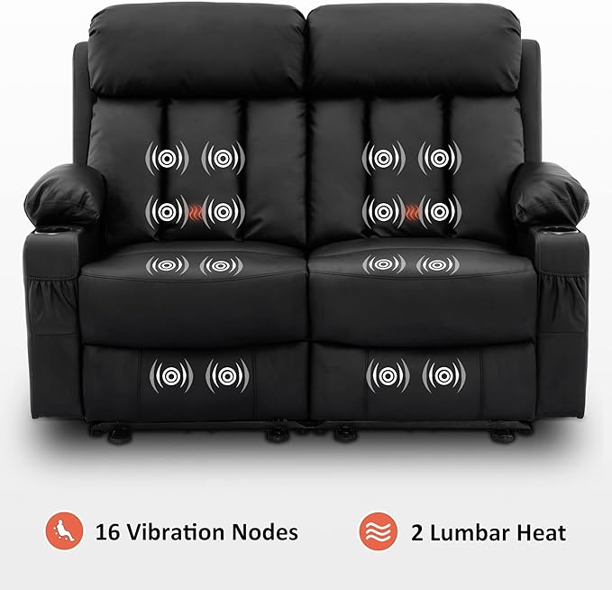 MCombo Zero Gravity Loveseat Recliner with Heat and Massage, Power Reclining Sofa for Living Room, Faux Leather 6075 (Black, Loveseat Recliner)