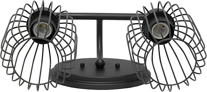 Elegant Designs VT1021-BLK 14" Industrial Farmhouse 2 Light Metal Birdcage Decorative Wall Mounted Vanity Fixture with Matching Metal Oval Backplate Vanity, Black