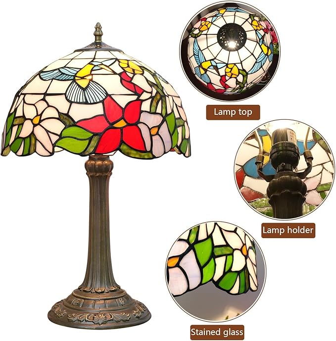 Tiffany Lamp Hummingbird Stained Glass Table Lamp 12X12X18 Inches Hummingbird Style Desk Reading Light Decor Beside Bedroom Living Room Home Festival Birthday Gift