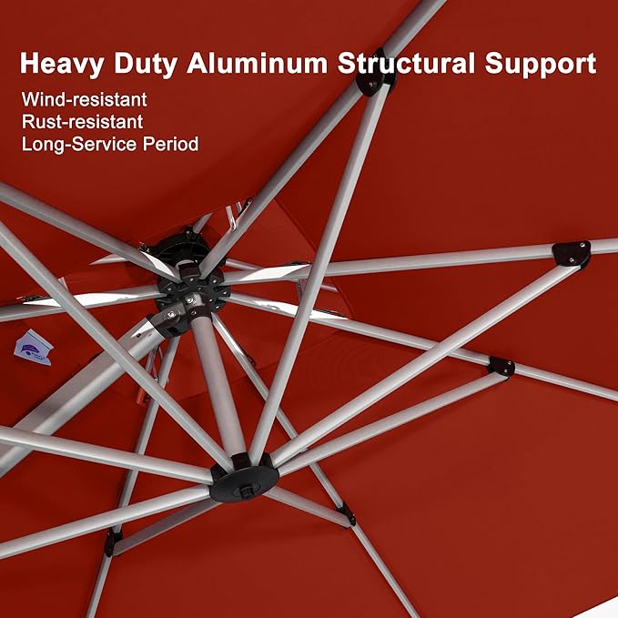 PURPLE LEAF 11 Feet Patio Umbrella Outdoor Round Umbrella Large Cantilever Umbrella Windproof Offset Heavy Duty Sun for Garden Deck Pool Patio, Brick Red