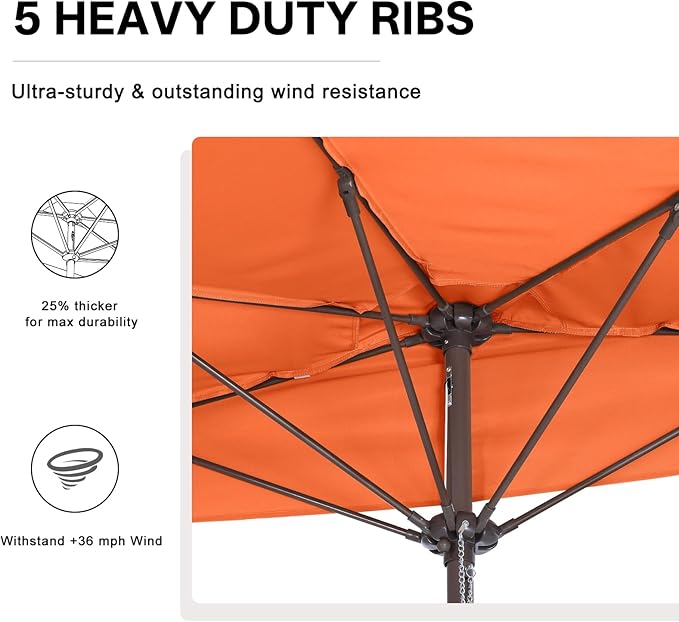 ABCCANOPY Patio Umbrella 9FT - Outdoor Half Umbrellas for Patio, Backyard, Garden, Deck (Orange)
