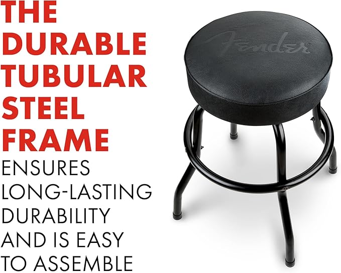 Fender Embossed Black Logo Swivel Barstool, Great Gifts for Dad, with 1 Year Limited Warranty, Simple Assembly, Black/Black, 24"