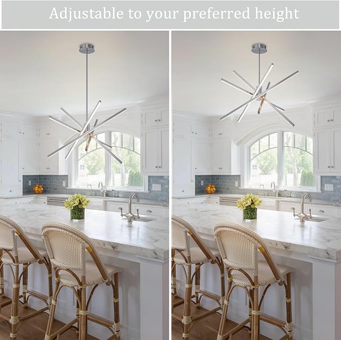 Y'INSP Modern Sputnik Chandeliers 45W LED Brushed Nickel Sputnik Light Fixture Linear Chandelier Light 5 Lights Pendant Light for Dining Room Foyer Kitchen Island Bedroom Living Room