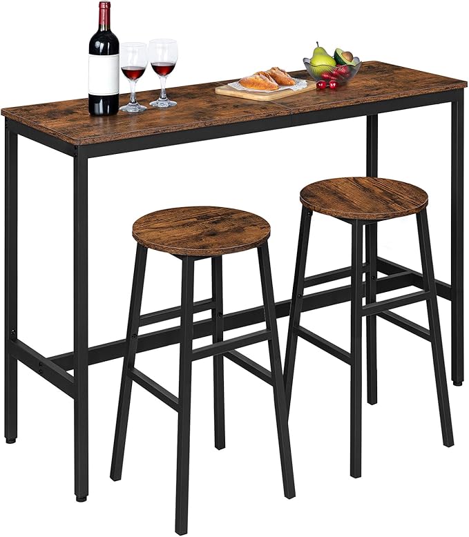 Bar Stools, Set of 2 Round Bar Chairs with Footrest, 28 Inch Kitchen Breakfast Bar Chairs, Industrial Bar Stools, Easy Assembly, for Dining Room, Kitchen, Rustic Brown BAHR02701 (Pack of 3)