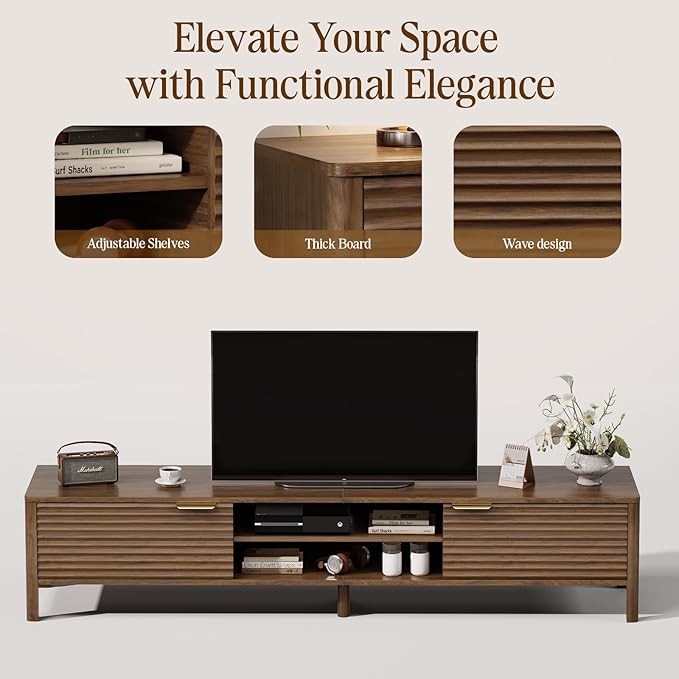 TV Stand for Living Room - up to 80 Inch TVs Mid Century Modern Entertainment Center with Storage and Adjustable Shelves, Media Console Table Walnut 71"