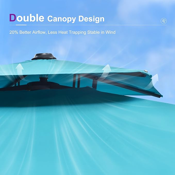 PURPLE LEAF 10' X 13' Cantilever Umbrella with Base Included Patio Outdoor Rectangle Umbrella Large Deck Umbrella Heavy Duty Market Sun Umbrella for Garden Backyard Pool Turquoise Blue
