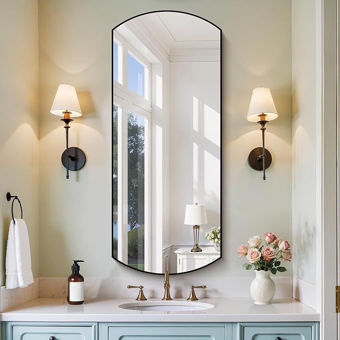 Bathroom Mirror, 20x48 Inch Black Oval Wall Mounted Mirror with Thin Metal Frame, Modern Bathroom Vanity Mirrors for Over Sink, Entryway, Living Room, Bedroom