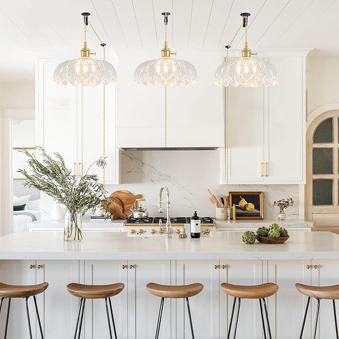 2 Pack Plug in Pendant Light Fixtures, Hanging Light Fixture Glass Pendant Light, Vintage Transparent Hanging Lamp, Pendant Lighting for Kitchen Island, Bedroom, Dining Room, Living Room