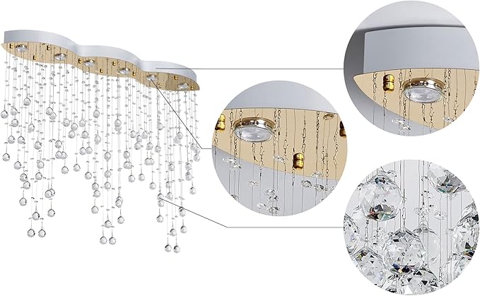 Saint Mossi 6 Light Modern Chandelier Crystal Chandelier Light Fixture,Modern Flush Mount Ceiling Light Fixtures Raindrop Chandelier Gold and Chrome Frame Chandlier Lamp,L39 x W8 x H31