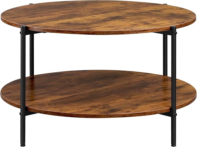 WLIVE Round Coffee Table, 32.6" Small Coffee Table with Storage Shelf, 2-Tier Circle Wood Center Table for Living Room, Apartment, Rustic Brown