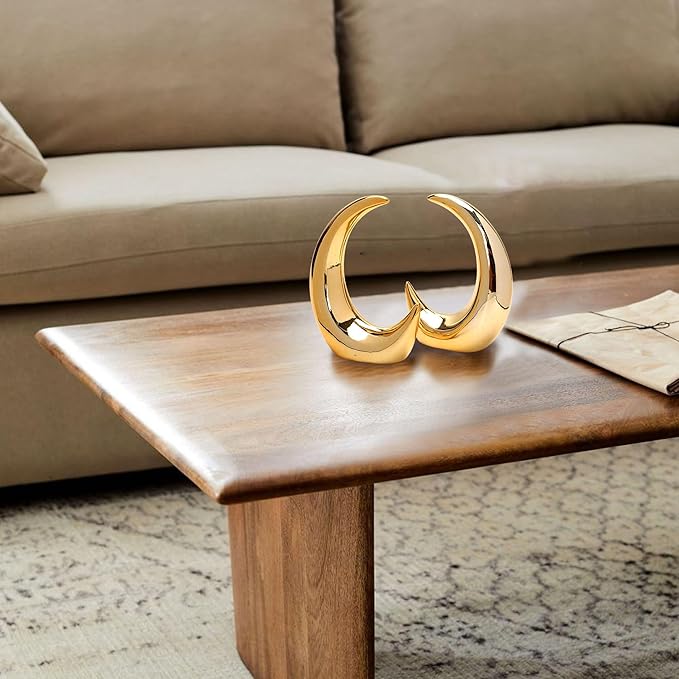 2 Pieces Gold Small Animal Statue Moon Statue Decor Modern Style Ceramic Moon Figurines Statues for Home Decor Accents Living Room Office Table Bookshelf Desk Bedroom Decorative Objects