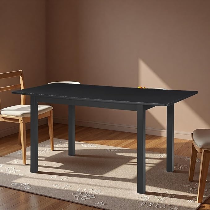 Dining Table, Extendable Kitchen Room Table for 4-8 People, 48"-59.8" Wooden Rectangle Expandable Table, Space Saving Modern House Dining Surface for Home Living Room Office, Black