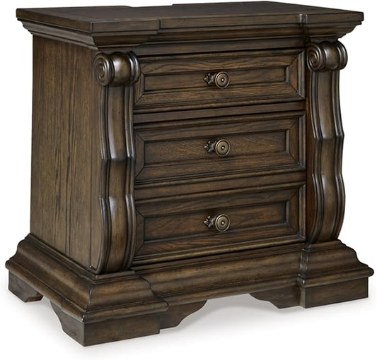 Signature Design by Ashley Maylee Classic 2 Drawer Nightstand with Pull-Out Tray, Power Supply and USB Ports, 29.5" Tall, Dark Brown