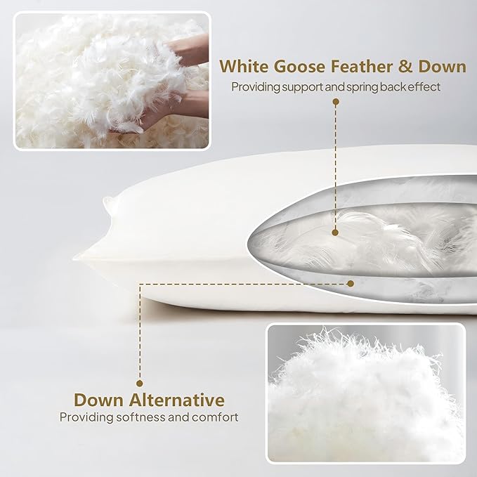 Goose Down Pillows Standard Size Set of 4, Hotel Pillow for Bed Sleeping 4 Pack, 900 Fill Power Goose Feather Pillows with 700 TC 100% Organic Cotton Shell for Side Back Stomach Sleepers, 18"x26"