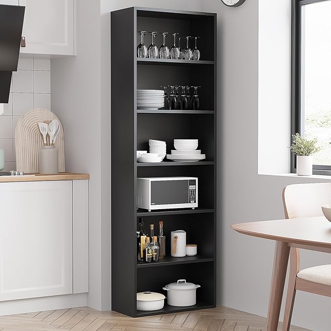 71.5" Tall Bookshelves and Bookcases Set of 2, 6 Tier Display Storage Shelves Home Decor Furniture for Home Office, Living Room, Bed Room (Black, 21.9" Wide)