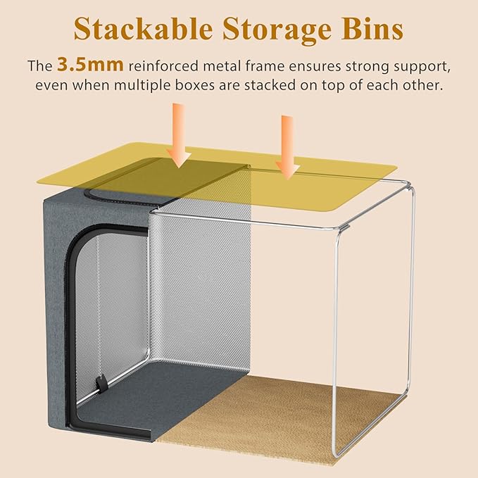 4 Pack Stackable Clothes Closet Storage Bins– 40L Fabric Storage Organizer Box with Metal Frame, Foldable Storage Containers with Lids＆ Clear Window＆ Zippers＆ Handles for Organizing Clothing