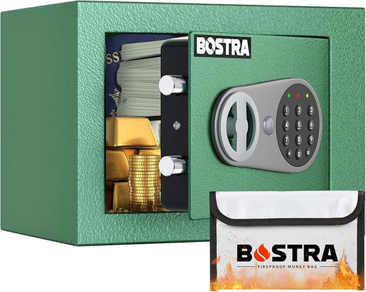 Bostra Fireproof Safe Box with Sensor Light & Fireproof Bag, Digital Keypad, Home Security Safe for Cash & Jewelry - Green, 0.23 Cubic Small