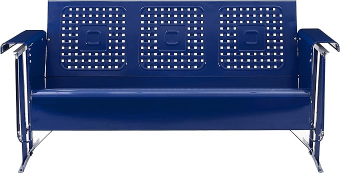 Crosley Furniture Bates Retro Metal Outdoor Sofa Glider, 3-Person Rocking Patio Bench for Porch, Deck, Navy Gloss