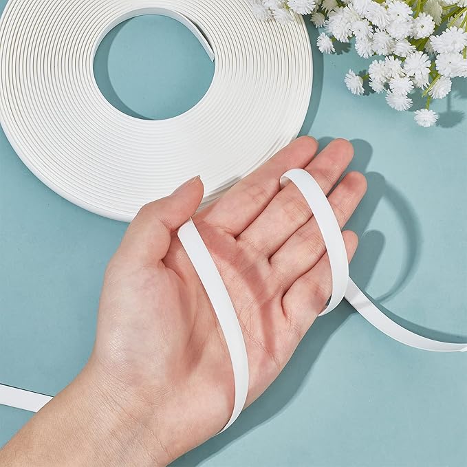GORGECRAFT 8mm x 10m Rattan Weaving Wicker Repair Material Synthetic Rattan Plastic Flat Polyethylene Woven Knit Vinyl for Repair DIY Home Furniture Chair Table Storage Basket Weaving Crafts(White