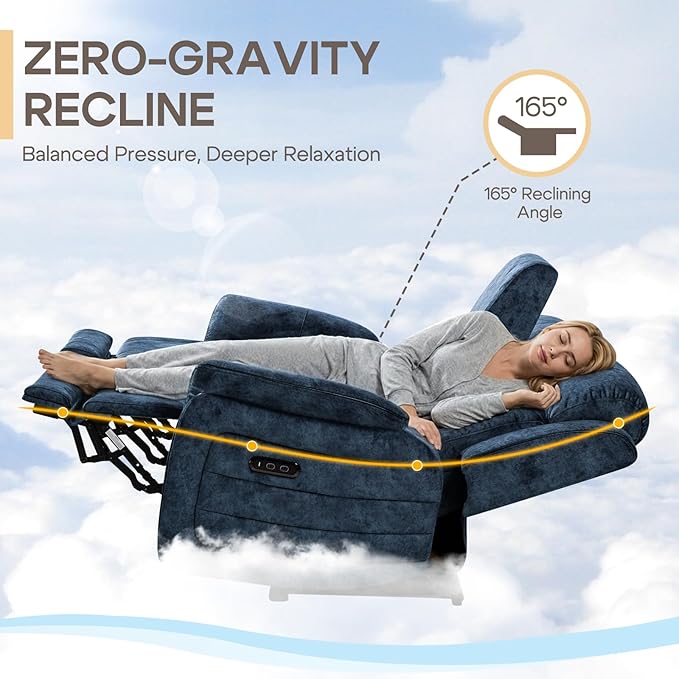 Zero Gravity Power Reclining Loveseat Sofa with Adjustable Headrests, Power Loveseat Recliner with Console, Electric 2-Seater Recliner Couch with Charging Port for Living Room (Velvet, Blue)