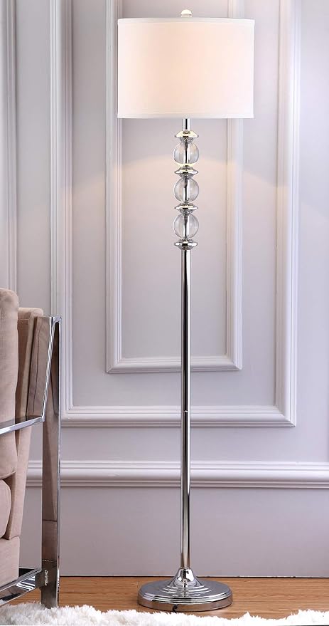 SAFAVIEH Lighting Collection Riga Clear Crystal/ Chrome 60-inch Living Room Bedroom Home Office Standing Floor Lamp (LED Bulb Included)