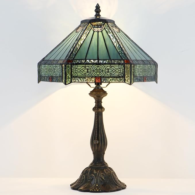 Tiffany Lamp Stained Glass Table Lamp Bedside Reading Light W12H19 Inches (Mission Style)
