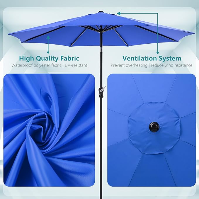 OLIXIS 9FT Patio Table Umbrella with Tilt and Crank Button & 8 Sturdy Ribs Waterproof, 9 Feet Outdoor Patio Umbrella Sun Shade for Pool, Terrace, Beach and Restaurant