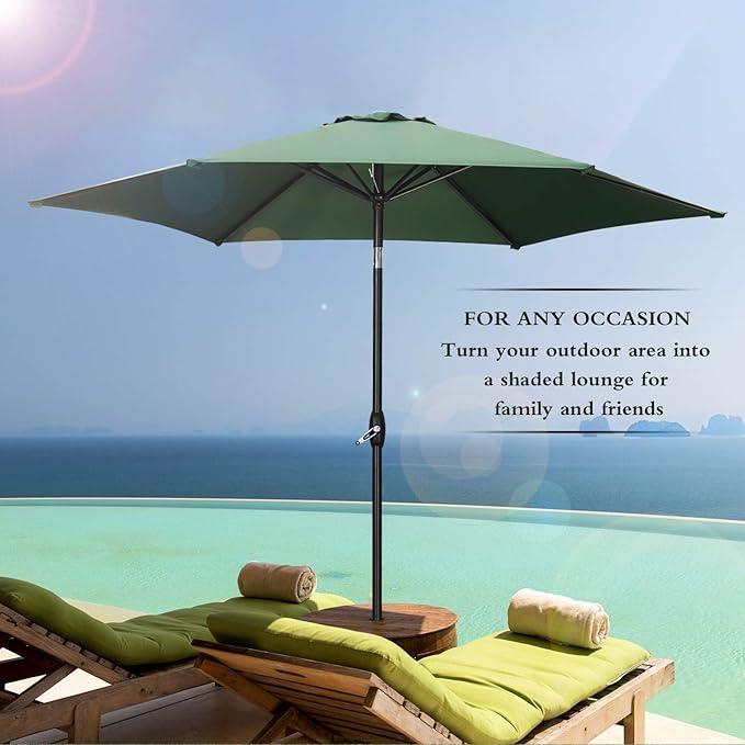 HYD-Parts 9FT Patio Umbrella Outdoor Table Umbrella,Market Umbrella with Push Button Tilt and Crank for Garden, Lawn, Deck, Backyard & Pool, with a Base (Green)